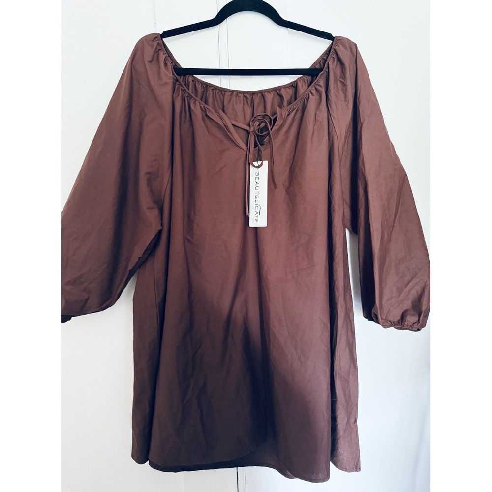 Beautelicate XL 100% Cotton Brown Peasant Blouse NWT Cottagecore Renaissance